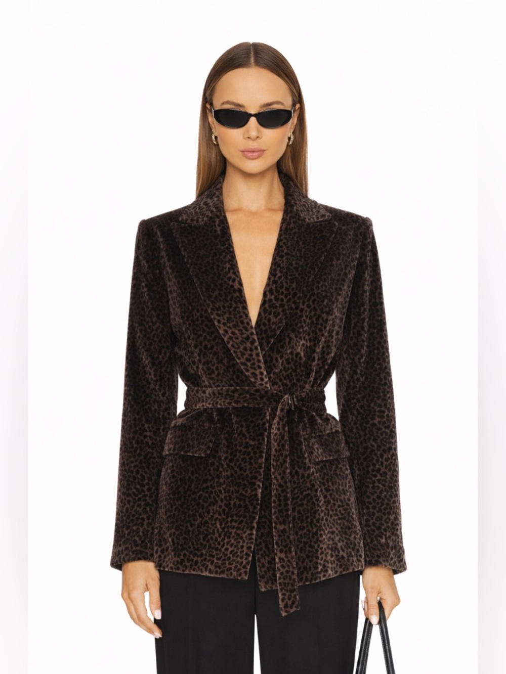 Rina Rossi Vintage Belted Leopard-Print Velvet Blazer Jacket Chocolate Brown